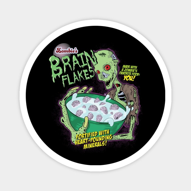 Brain Flakes Zombie Cereal Mashup Funny Design Magnet by Get Hopped Apparel